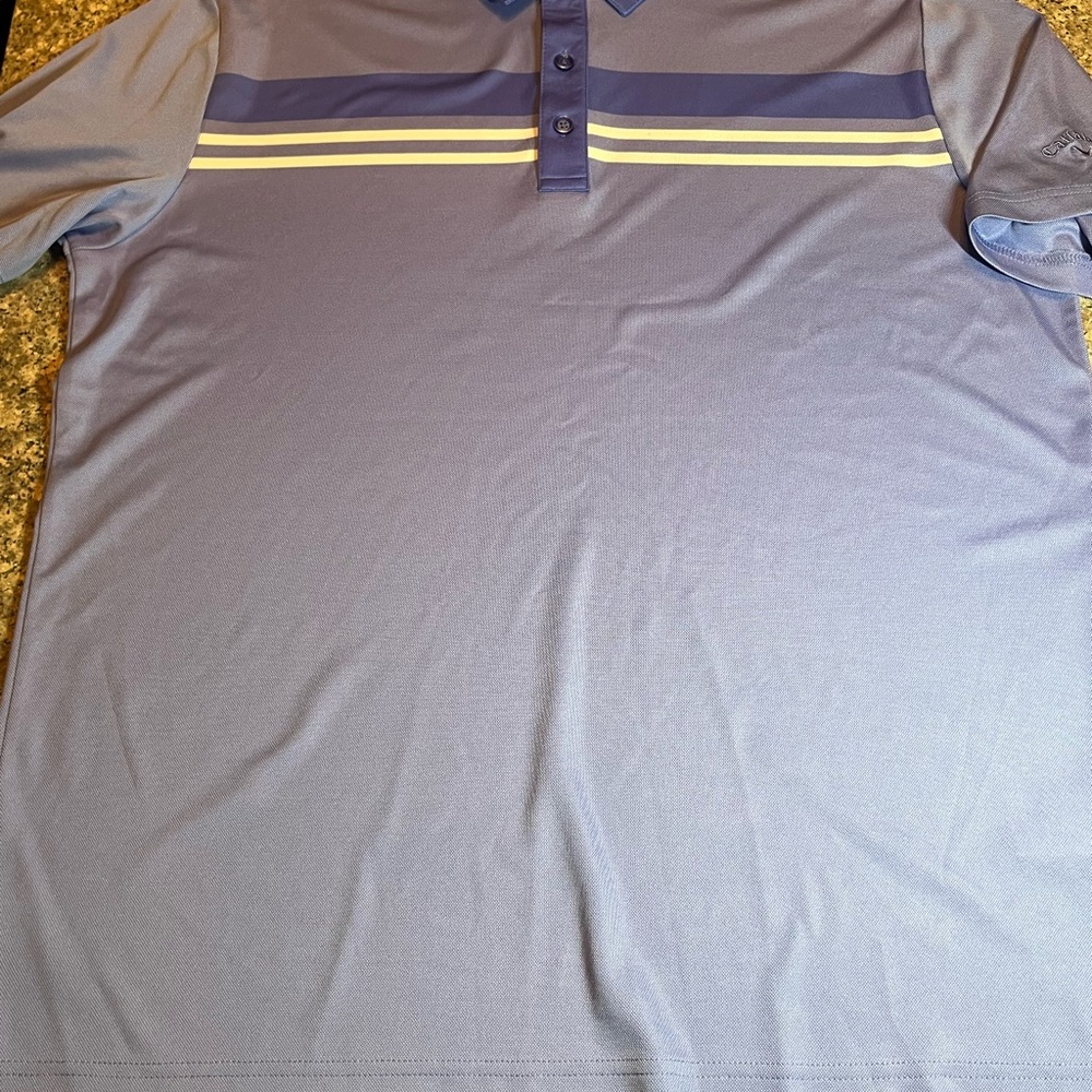 Callaway Men's Polo Shirt in Purple with White Stripes size L